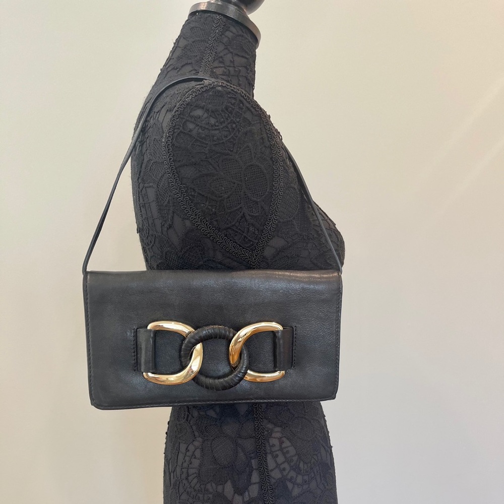 MICHAEL KORS Black Leather Clutch Shoulder Bag